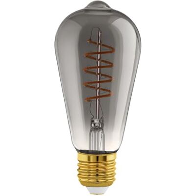 Eglo LED E27 regulable, LED en espiral, bombilla vintage negra-transparente en diseño retro, 4 vatios, 100 lúmenes, blanco cálido, 2000k, foco Edison ST64, Ø 6,4 cm Eglo LED E27 regulable, LED en espiral, bombilla vintage negra-transparente en diseño retro, 4 vatios, 100 lúmenes, blanco cálido, 2000k, foco Edison ST64, Ø 6,4 cm