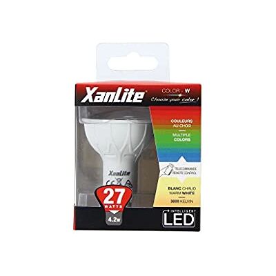 Xanlite Bombilla LED Spot – Casquillo Gu10 – 4 – 2 W Cons (27 W Eq.) – Luz blanca cálida o luz RV con su mando a distancia Xanlite Bombilla LED Spot – Casquillo Gu10 – 4 – 2 W Cons (27 W Eq.) – Luz blanca cálida o luz RV con su mando a distancia