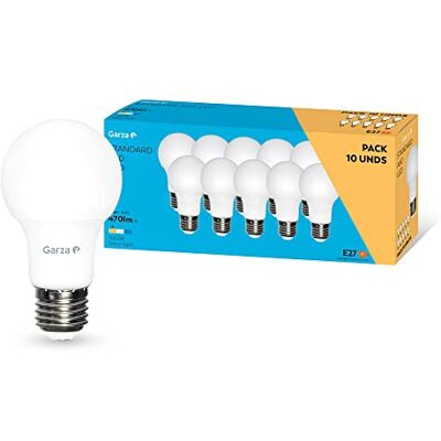 Garza Pack de 10 Bombillas LED Estándar A60, 5.5W (equivalente a 40W de incandescencia), Luz cálida 3000K, Casquillo gordo E27, Ángulo 240º, 470 lm Garza Pack de 10 Bombillas LED Estándar A60, 5.5W (equivalente a 40W de incandescencia), Luz cálida 3000K, Casquillo gordo E27, Ángulo 240º, 470 lm