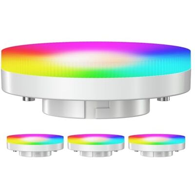 ledscom.de 4 bombillas LED RGB GX53, blanco cálido blanco frío (2900-6100 K), 6,6 W, 670 lm, 107°, Smart Home, WLAN, Alexa, mate ledscom.de 4 bombillas LED RGB GX53, blanco cálido blanco frío (2900-6100 K), 6,6 W, 670 lm, 107°, Smart Home, WLAN, Alexa, mate