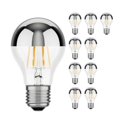 ledscom.de 10x bombilla LED E27, A60, blanco cálido (2700 K), 6 W, 667lm, espejo de cabeza (plateado) ledscom.de 10x bombilla LED E27, A60, blanco cálido (2700 K), 6 W, 667lm, espejo de cabeza (plateado)