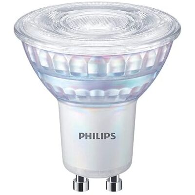 Philips GU10 / 5,5 W (equivalente a 80 W) / 650 lm / 3000 K / 120 grados. Ángulo de haz / CRI90 / regulable Philips GU10 / 5,5 W (equivalente a 80 W) / 650 lm / 3000 K / 120 grados. Ángulo de haz / CRI90 / regulable