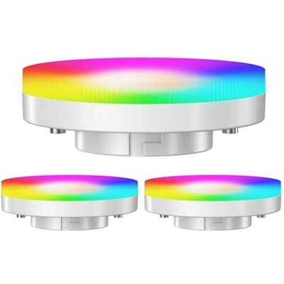 ledscom.de 3 bombillas LED RGB GX53, blanco cálido blanco frío (2900-6100 K), 6,6 W, 670 lm, 107°, Smart Home, WLAN, Alexa, mate ledscom.de 3 bombillas LED RGB GX53, blanco cálido blanco frío (2900-6100 K), 6,6 W, 670 lm, 107°, Smart Home, WLAN, Alexa, mate