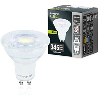 Integral Bombilla LED 10 PACK Vidrio GU10 Blanco Frío 4000K, 400LM, 3,6W (equivalente a 50W) no regulable Eficiencia energética e ideal para focos y luces empotradas en baños, cocinas, salones Integral Bombilla LED 10 PACK Vidrio GU10 Blanco Frío 4000K, 400LM, 3,6W (equivalente a 50W) no regulable Eficiencia energética e ideal para focos y luces empotradas en baños, cocinas, salones