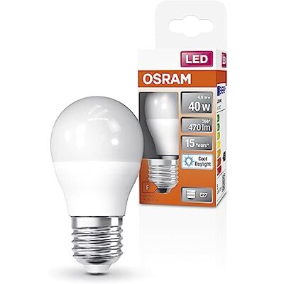 OSRAM LED Star Classic A40 LECH para enchufe E27, forma de pera, FR, 470 lúmenes, luz de día blanca (6500k), reemplazo de bombillas convencionales de 40W, no dimmables, 6 paquetes OSRAM LED Star Classic A40 LECH para enchufe E27, forma de pera, FR, 470 lúmenes, luz de día blanca (6500k), reemplazo de bombillas convencionales de 40W, no dimmables, 6 paquetes