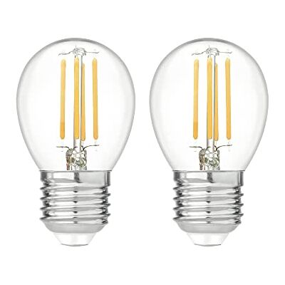 Garza Pack de 2 Bombillas de Filamento LED Esférica G45, 4W (equivalente a 40W de incandescencia), Luz cálida 2700K, Casquillo grueso E27, 470 lm Garza Pack de 2 Bombillas de Filamento LED Esférica G45, 4W (equivalente a 40W de incandescencia), Luz cálida 2700K, Casquillo grueso E27, 470 lm