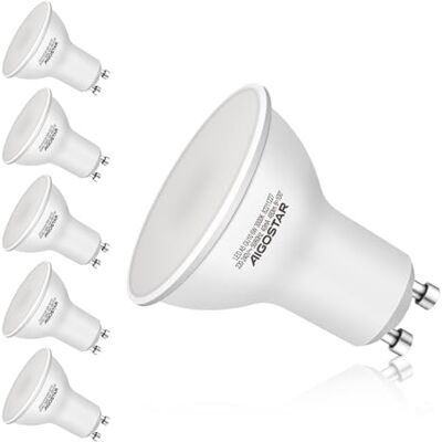 Aigostar Pack de 5 Bombillas LED GU10, 6W Luz Cálida 3000K, 480 Lúmenes, Equivalente 50W, No Regulable Aigostar Pack de 5 Bombillas LED GU10, 6W Luz Cálida 3000K, 480 Lúmenes, Equivalente 50W, No Regulable