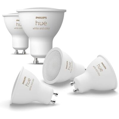 Philips Bombilla LED Inteligente, GU10, Luz Blanca y de Colores, 4.2W 400 lúmens, Compatible con Alexa y Google Home Pack de 5 Bombillas LED inteligentes Philips Bombilla LED Inteligente, GU10, Luz Blanca y de Colores, 4.2W 400 lúmens, Compatible con Alexa y Google Home Pack de 5 Bombillas LED inteligentes