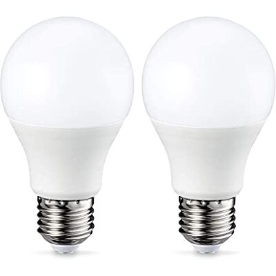 Amazon Basics Bombilla LED E27 - 9 W, blanco cálido, regulable, pack de 2 Amazon Basics Bombilla LED E27 - 9 W, blanco cálido, regulable, pack de 2