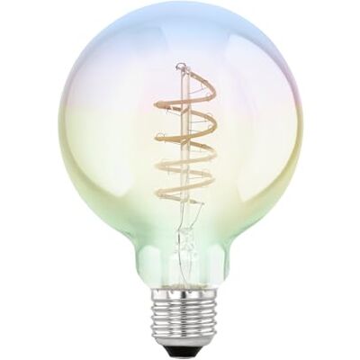 Eglo LED E27, bombilla globe regulable de colores, foco con espiral de color brillante, luz arcoiris, 4 vatios, 200 lúmenes, blanco cálido, 2000k, luz Edison, G95, Ø 9,5 cm Eglo LED E27, bombilla globe regulable de colores, foco con espiral de color brillante, luz arcoiris, 4 vatios, 200 lúmenes, blanco cálido, 2000k, luz Edison, G95, Ø 9,5 cm
