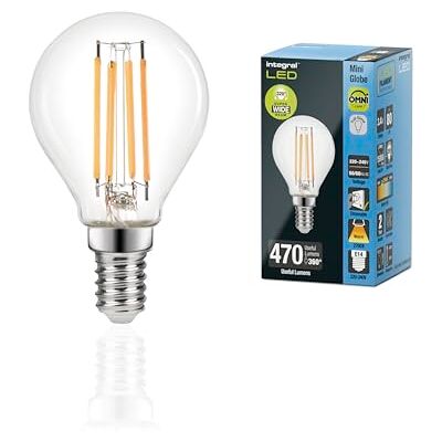 Integral Bombilla de Pelota de Golf LED E14 Omni-filamento Cálido 2700 K, 470 LM, 3,4W (equivalente a 40 W) Regulable Paquete de 4 Eficiencia energética para dormitorios, pasillos y salones Integral Bombilla de Pelota de Golf LED E14 Omni-filamento Cálido 2700 K, 470 LM, 3,4W (equivalente a 40 W) Regulable Paquete de 4 Eficiencia energética para dormitorios, pasillos y salones