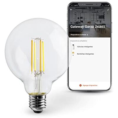 Garza Smart Bombilla Inteligente de Filamento LED, E27, Globo, 7W, Requiere Puente/Bridge, Cambio de temperatura de color CCT, Intensidad regulable,Programable,Compatible Alexa y Google Home, Garza Smart Bombilla Inteligente de Filamento LED, E27, Globo, 7W, Requiere Puente/Bridge, Cambio de temperatura de color CCT, Intensidad regulable,Programable,Compatible Alexa y Google Home,