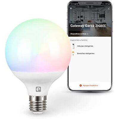 Garza Smart Bombilla LED Zigbee Globo G95, 11W (equivale a 75W de incandescencia), E27, Requiere Puente/Bridge, RGB + CCT, Intensidad regulable, Programable, Control por voz y app, Alexa/Google Garza Smart Bombilla LED Zigbee Globo G95, 11W (equivale a 75W de incandescencia), E27, Requiere Puente/Bridge, RGB + CCT, Intensidad regulable, Programable, Control por voz y app, Alexa/Google