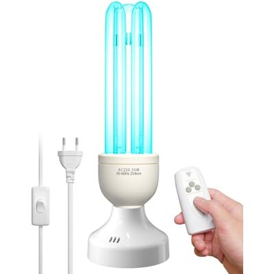 BrightArk Lampara UV Desinfeccion con Mando, Lampara UVC Ozono UV Light 35W E27 con función de temporizador, UV Germicida Esterilizador para Hogar, Escuela, Oficina Aire Fresco, UVC 254nm BrightArk Lampara UV Desinfeccion con Mando, Lampara UVC Ozono UV Light 35W E27 con función de temporizador, UV Germicida Esterilizador para Hogar, Escuela, Oficina Aire Fresco, UVC 254nm