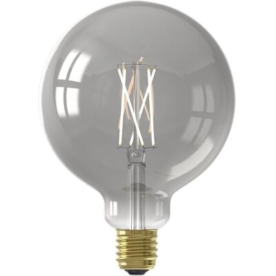 CALEX Bombilla LED Inteligente E27 G125, Filamento Titanio, WiFi App Vidrio tintado en titanio con filamento visible, con control por voz mediante Alexa o Google Home CALEX Bombilla LED Inteligente E27 G125, Filamento Titanio, WiFi App Vidrio tintado en titanio con filamento visible, con control por voz mediante Alexa o Google Home