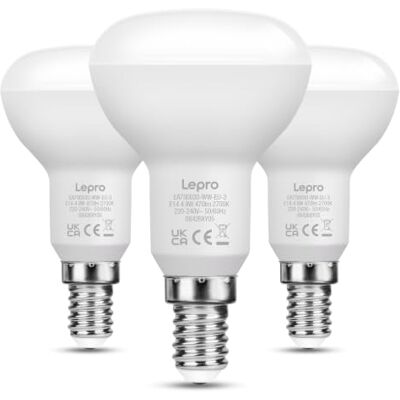 Lepro Bombillas Reflectora LED E14, Lámpara LED R50 E14 4.9W 3Pcs Equivalente a 40W, 470 Lúmenes, Casquillo Fino Luz Blanco Cálido 2700k, Bajo Consumo de Ángulo de Haz 120 ° Lepro Bombillas Reflectora LED E14, Lámpara LED R50 E14 4.9W 3Pcs Equivalente a 40W, 470 Lúmenes, Casquillo Fino Luz Blanco Cálido 2700k, Bajo Consumo de Ángulo de Haz 120 °