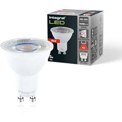 Integral pack de 4 bombillas GU10 LED rojo 5 W (equivalente a 50 W), ángulo de haz de 40° Para expositores, restaurantes, hoteles, jardines, decoración e iluminación ambiental Integral pack de 4 bombillas GU10 LED rojo 5 W (equivalente a 50 W), ángulo de haz de 40° Para expositores, restaurantes, hoteles, jardines, decoración e iluminación ambiental