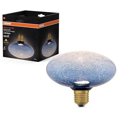 OSRAM Lámpara LED DECOR FLAT Crackle de cristal, plana, Ø150 mm, azul, E27, 3,5 W, 300 lm, 2700 K, blanco cálido, IP20, aspecto vintage. OSRAM Lámpara LED DECOR FLAT Crackle de cristal, plana, Ø150 mm, azul, E27, 3,5 W, 300 lm, 2700 K, blanco cálido, IP20, aspecto vintage.