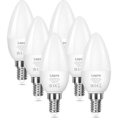 Lepro Bombilla LED E14, Bombilla de Vela LED 4.2W, 470 Lúmenes 6Pcs Equivalente a 40 W Incandescente Normal, Luz Blanca Cálida 2700K, Ángulo de Haz de 250°, Ideal para Candelabros Lepro Bombilla LED E14, Bombilla de Vela LED 4.2W, 470 Lúmenes 6Pcs Equivalente a 40 W Incandescente Normal, Luz Blanca Cálida 2700K, Ángulo de Haz de 250°, Ideal para Candelabros
