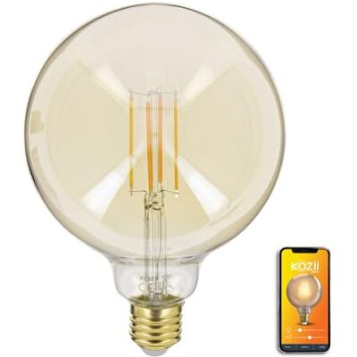 KOZII Bombilla LED conectada con filamento E27 G125 transparente – Bombilla conectada con casquillo de variación de brillo – Alexa y Google Home – LED 470 Lm – KOZII Bombilla LED conectada con filamento E27 G125 transparente – Bombilla conectada con casquillo de variación de brillo – Alexa y Google Home – LED 470 Lm –