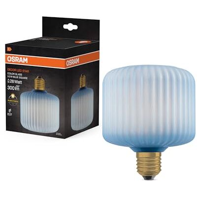 OSRAM Lámpara LED DECOR FLAT de cristal coloreado, cuadrada Ø120mm, azul, E27, 3,5W, 300lm, 2700K, blanco cálido, IP20, efecto de color OSRAM Lámpara LED DECOR FLAT de cristal coloreado, cuadrada Ø120mm, azul, E27, 3,5W, 300lm, 2700K, blanco cálido, IP20, efecto de color