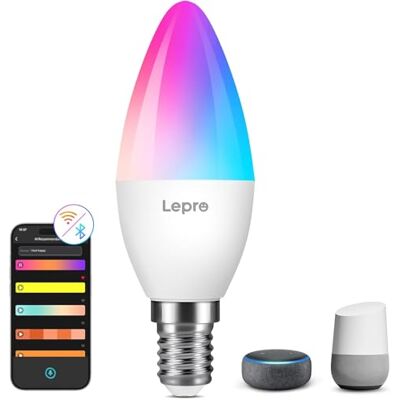 Lepro BC1 AI Bombilla LED E14, Bombilla Inteligente Alexa 4.9W 1Pcs RGB Regulable, Wi-Fi Control de Voz & Sync de Música, Diseñador de Iluminación AI Personalizado Funciona con Google Home Lepro BC1 AI Bombilla LED E14, Bombilla Inteligente Alexa 4.9W 1Pcs RGB Regulable, Wi-Fi Control de Voz & Sync de Música, Diseñador de Iluminación AI Personalizado Funciona con Google Home