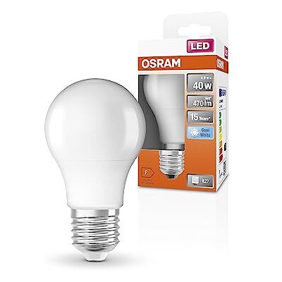 OSRAM Lámpara LED A40 de LED Star A40 de para el enchufe E27, forma de pera, FR, 470 lúmenes, blanco frío (4000k), reemplazo de bombillas de 40W convencionales, no dimmables, 1 unidad OSRAM Lámpara LED A40 de LED Star A40 de para el enchufe E27, forma de pera, FR, 470 lúmenes, blanco frío (4000k), reemplazo de bombillas de 40W convencionales, no dimmables, 1 unidad