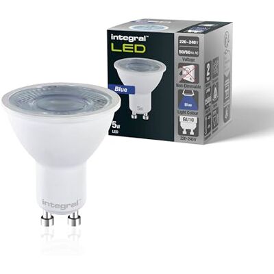 Integral pack de 4 bombillas GU10 LED azul 5 W (equivalente a 50 W), ángulo de haz de 40° Para expositores, restaurantes, hoteles, jardines, decoración e iluminación ambiental Integral pack de 4 bombillas GU10 LED azul 5 W (equivalente a 50 W), ángulo de haz de 40° Para expositores, restaurantes, hoteles, jardines, decoración e iluminación ambiental