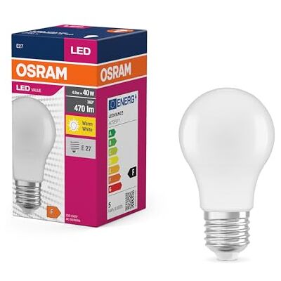 OSRAM Valor de estrella LED de Lámpara LED clásica A40 para enchufe E27, forma de pera, FR, 470 lúmenes, blanco cálido (2700k), reemplazo de bombillas de 40W convencionales, 10 paquetes de 10 OSRAM Valor de estrella LED de Lámpara LED clásica A40 para enchufe E27, forma de pera, FR, 470 lúmenes, blanco cálido (2700k), reemplazo de bombillas de 40W convencionales, 10 paquetes de 10