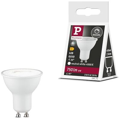 Paulmann Reflector LED estándar 230 V GU10 750 lm 8 W 4000 K regulable blanco mate 36° fuente de luz RAL9003 Paulmann Reflector LED estándar 230 V GU10 750 lm 8 W 4000 K regulable blanco mate 36° fuente de luz RAL9003