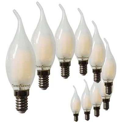 SUNSEED 10x Bombilla Vela Llama Filamento LED Esmerilada E14 4W = 40W Blanco Cálido 2700K SUNSEED 10x Bombilla Vela Llama Filamento LED Esmerilada E14 4W = 40W Blanco Cálido 2700K