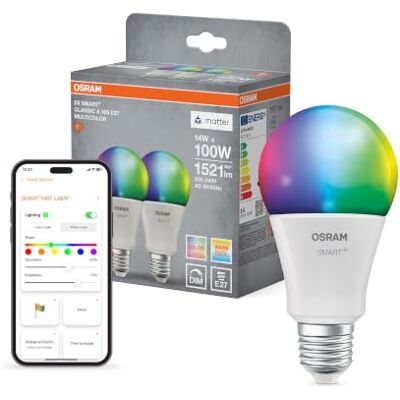 OSRAM SMART+ Bombilla RGB (pack de 2, E27, 14W) – 16M colores – blanco OSRAM SMART+ Bombilla RGB (pack de 2, E27, 14W) – 16M colores – blanco