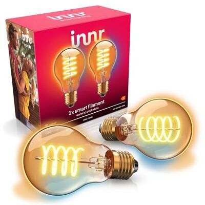 innr Bombilla Inteligente Filamento E27, para Hue* y hubs Zigbee, 2-pack Luz LED blanco cálido y blanco frío,1800K-6500K, 610 lúmenes, regulable innr Bombilla Inteligente Filamento E27, para Hue* y hubs Zigbee, 2-pack Luz LED blanco cálido y blanco frío,1800K-6500K, 610 lúmenes, regulable
