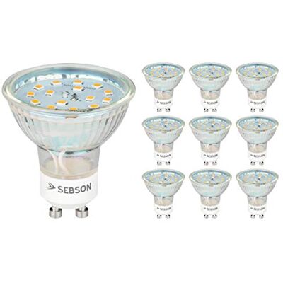 SEBSON Bombilla LED GU10 5W Equivalente a 35W Juego de 10-420 Lúmenes Blanco Cálido 3000K No Regulable Angulo de Haz 110° Bombilla Spot LED 230V SEBSON Bombilla LED GU10 5W Equivalente a 35W Juego de 10-420 Lúmenes Blanco Cálido 3000K No Regulable Angulo de Haz 110° Bombilla Spot LED 230V