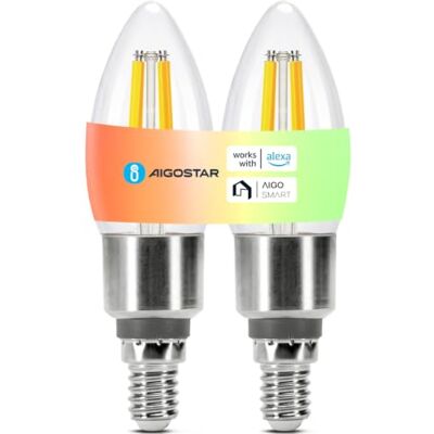 Aigostar Bombilla Inteligente E14 4.5W 470LM C35 WiFi Alexa 2 paquetes Regulacion CCT 2700K-6500K / Regulable / Bajo Consumo Equivale 40W / Google Home/ Iluminacion Retro Decorativa/ Transparente Aigostar Bombilla Inteligente E14 4.5W 470LM C35 WiFi Alexa 2 paquetes Regulacion CCT 2700K-6500K / Regulable / Bajo Consumo Equivale 40W / Google Home/ Iluminacion Retro Decorativa/ Transparente