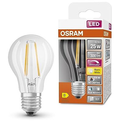 OSRAM Lámpara LED SUPERSTAR+ CLASSIC A FIL 25, E27, forma bombilla, 2,2 W, 300 lm, 2700 K, luz blanca cálida, componente azul muy reducido, fatiga ocular reducida, regulable, optimo consumo de energía OSRAM Lámpara LED SUPERSTAR+ CLASSIC A FIL 25, E27, forma bombilla, 2,2 W, 300 lm, 2700 K, luz blanca cálida, componente azul muy reducido, fatiga ocular reducida, regulable, optimo consumo de energía