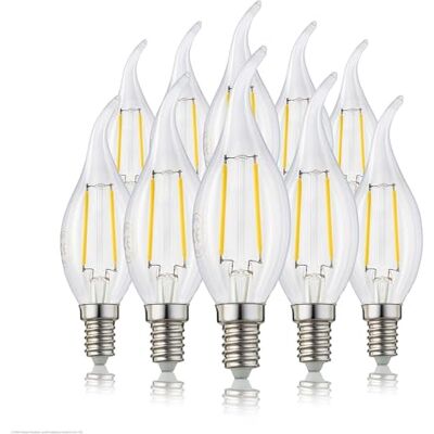 Hellum 10 bombillas LED tipo vela E14 blanco cálido, 250 lúmenes Bombilla tipo vela E14 2,2 W equivalente a una lámpara de 25 vatios, 2700 kelvin blanco cálido claro Hellum 10 bombillas LED tipo vela E14 blanco cálido, 250 lúmenes Bombilla tipo vela E14 2,2 W equivalente a una lámpara de 25 vatios, 2700 kelvin blanco cálido claro
