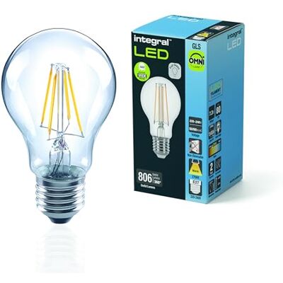 Integral LED E27 GLS A60 Omni-filamento Cálido 2700K, 806 LM, 5.9W (equivalente a 60W) Bombilla No Regulable Paquete de 4 Eficiencia energética para dormitorios, pasillos y salones Integral LED E27 GLS A60 Omni-filamento Cálido 2700K, 806 LM, 5.9W (equivalente a 60W) Bombilla No Regulable Paquete de 4 Eficiencia energética para dormitorios, pasillos y salones