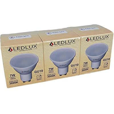 LEDLUX 3 bombillas LED GU10 regulables, 220 V, 7 W = 50 W, 480 lúmenes, foco LED GU10 regulable con Triac Dimmer, blanco cálido neutro frío (3000K) LEDLUX 3 bombillas LED GU10 regulables, 220 V, 7 W = 50 W, 480 lúmenes, foco LED GU10 regulable con Triac Dimmer, blanco cálido neutro frío (3000K)