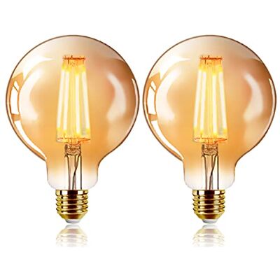 EXTRASTAR Bombilla LED estilo vintage Edison G95 4W, casquillo E27, color blanco cálido 2200K, bombilla decorativa con filamento (2 unidades) EXTRASTAR Bombilla LED estilo vintage Edison G95 4W, casquillo E27, color blanco cálido 2200K, bombilla decorativa con filamento (2 unidades)