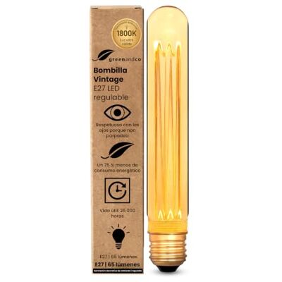 greenandco Bombilla Vintage E27 LED regulable T30 2,3W 65lm, dorada Bombilla decorativa 1800K, Bombilla calida, ángulo de haz 320°, 230V, sin parpadeos greenandco Bombilla Vintage E27 LED regulable T30 2,3W 65lm, dorada Bombilla decorativa 1800K, Bombilla calida, ángulo de haz 320°, 230V, sin parpadeos