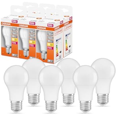 OSRAM Lámpara LED A65 bajo voltaje (12V-36V), optima para camping, autocaravanas y jardín, 940 lm, reemplaza 65W, Paquete de 6 OSRAM Lámpara LED A65 bajo voltaje (12V-36V), optima para camping, autocaravanas y jardín, 940 lm, reemplaza 65W, Paquete de 6