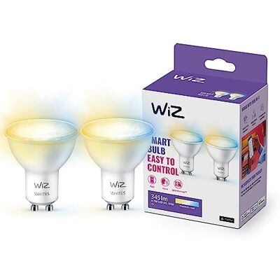 WiZ Bombilla LED Inteligente Wi-Fi 4,9W (Eq. 50W) casquillo GU10, Luz Blanca regulable, con tecnología SpaceSense y compatible con Alexa y Google Home Pack de 2 WiZ Bombilla LED Inteligente Wi-Fi 4,9W (Eq. 50W) casquillo GU10, Luz Blanca regulable, con tecnología SpaceSense y compatible con Alexa y Google Home Pack de 2