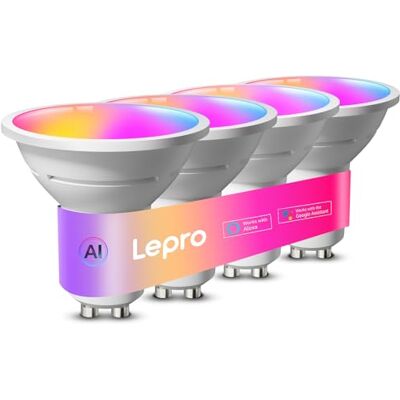 Lepro BG1 AI Bombilla LED WiFi GU10, Fonciona con Alexa y Google Assistant, Muilticolor RGBCW, Sincronización Música, Bombilla GU10 Control de Voz, Diseñador de Iluminación AI Personalizado, 4 PCS Lepro BG1 AI Bombilla LED WiFi GU10, Fonciona con Alexa y Google Assistant, Muilticolor RGBCW, Sincronización Música, Bombilla GU10 Control de Voz, Diseñador de Iluminación AI Personalizado, 4 PCS