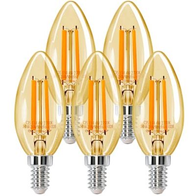 Aigostar Bombilla LED E14 Filamento Retro Vintage 4W (Equivalente a 35W), Blanco Cálido 2200K, 400 Lúmenes, Ángulo de Apertura: 330°, CRI>80, 5 Unidades Aigostar Bombilla LED E14 Filamento Retro Vintage 4W (Equivalente a 35W), Blanco Cálido 2200K, 400 Lúmenes, Ángulo de Apertura: 330°, CRI>80, 5 Unidades