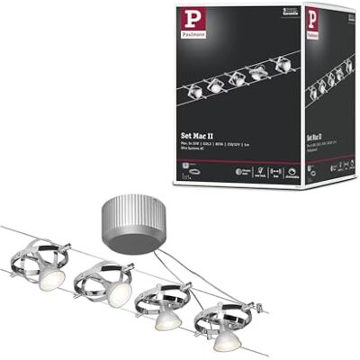 Paulmann Mac II Kit de Sistema de Cableado de Iluminación, Luces Colgantes, Potencia Máx. 5x10 W, Color Cromado Mate, Bombillas No Incluidas, 94133 Paulmann Mac II Kit de Sistema de Cableado de Iluminación, Luces Colgantes, Potencia Máx. 5x10 W, Color Cromado Mate, Bombillas No Incluidas, 94133