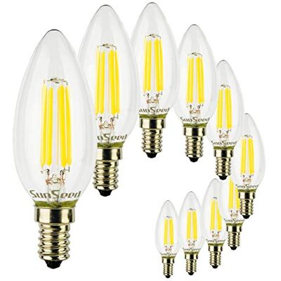 SUNSEED 10x Bombilla Vela Filamento LED E14 6W = 60W Blanco Neutro 4000K SUNSEED 10x Bombilla Vela Filamento LED E14 6W = 60W Blanco Neutro 4000K
