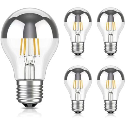 ledscom.de 5 bombillas LED E27 para espejo de tocador A60, 2600 K, blanco cálido, 399 lm, 4,3 W, 230 V – Bombillas «Silberkopf» – no regulables ledscom.de 5 bombillas LED E27 para espejo de tocador A60, 2600 K, blanco cálido, 399 lm, 4,3 W, 230 V – Bombillas «Silberkopf» – no regulables