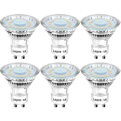 Lepro Bombillas LED GU10 Cristal 4W, Lámpara LED GU10 325 Lúmen Blanco Cálido 2700k, Ángulo de Haz de 100°, Paquete de 6 Lepro Bombillas LED GU10 Cristal 4W, Lámpara LED GU10 325 Lúmen Blanco Cálido 2700k, Ángulo de Haz de 100°, Paquete de 6