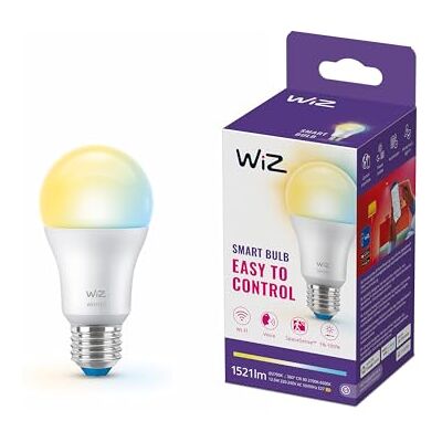WiZ Bombilla inteligente LED A60, blanco ajustable, base E27, 100 W, 2200-6500 K, 1521 lúmenes, regulable, compatible con Alexa, Google Assistant y Apple Home, 1 ud WiZ Bombilla inteligente LED A60, blanco ajustable, base E27, 100 W, 2200-6500 K, 1521 lúmenes, regulable, compatible con Alexa, Google Assistant y Apple Home, 1 ud